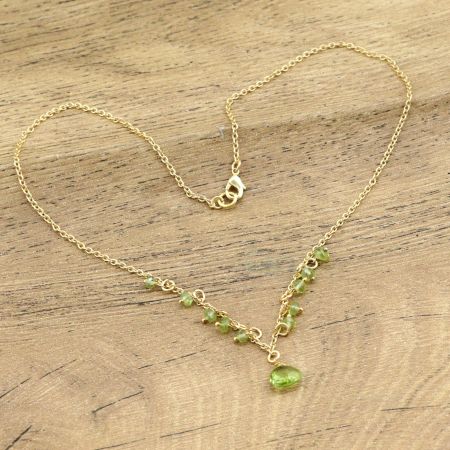 Peridot gemstone necklace for women, Brass with 22k gold plated jewelry